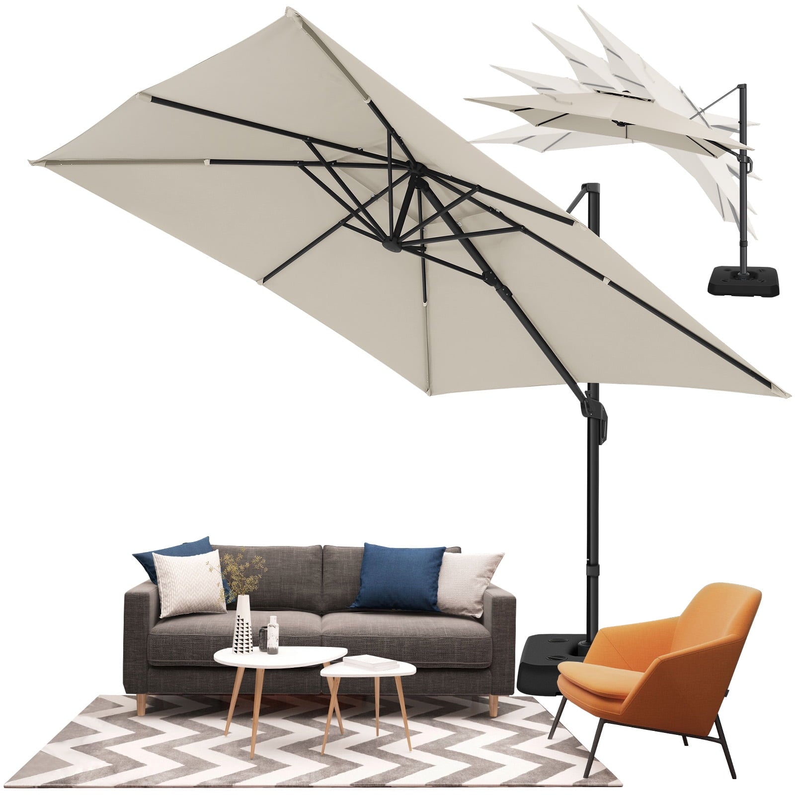 HOTEEL 10ft Patio Umbrella Outdoor Square Large Cantilever Windproof Offset and Heavy Duty Sun Umbrella for Garden Deck Pool，Gray