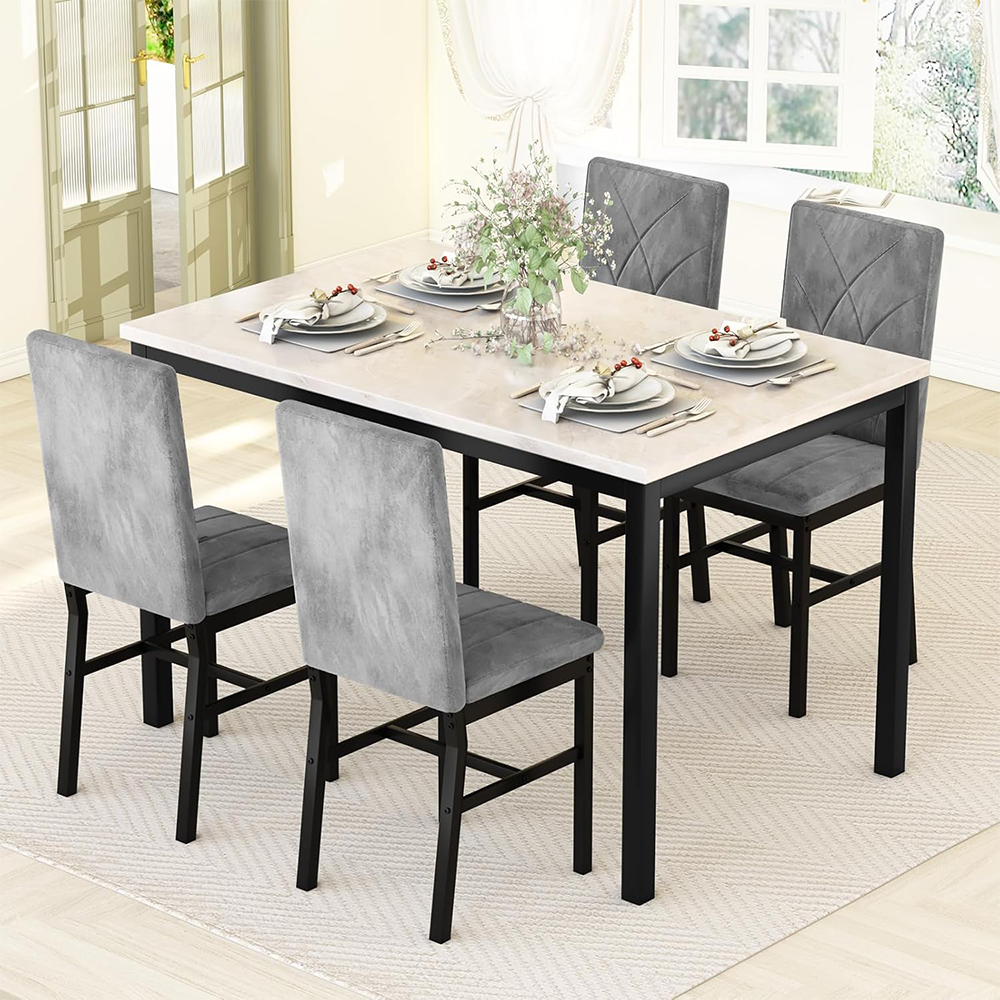 LinkRomat 5-Piece Faux Marble Dining Table Set for 4, Modern Kitchen Table with Chairs, Dinette Dining Room Furniture Set for Compact Space Saving