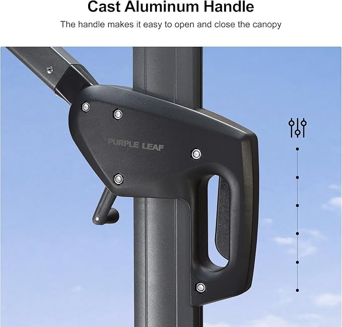 PURPLE LEAF 10x10 Ft Cantilever Umbrella Square Outdoor Patio Umbrella Large Offset Hanging Umbrella Aluminum Umbrella with 360°Rotation Adjustable Garden Pool Umbrella,Gray