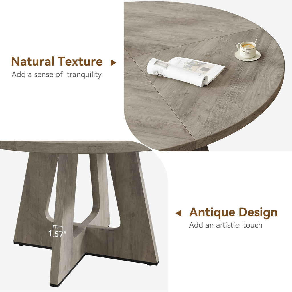 Ataucjin 47-Inch Round Large Dining Table, Wooden Kitchen Table Set for 4, Farmhouse Dinner Table with Wooden Top and Legs for Home Dining Room or Living Room - Rustic Brown(Only Table)