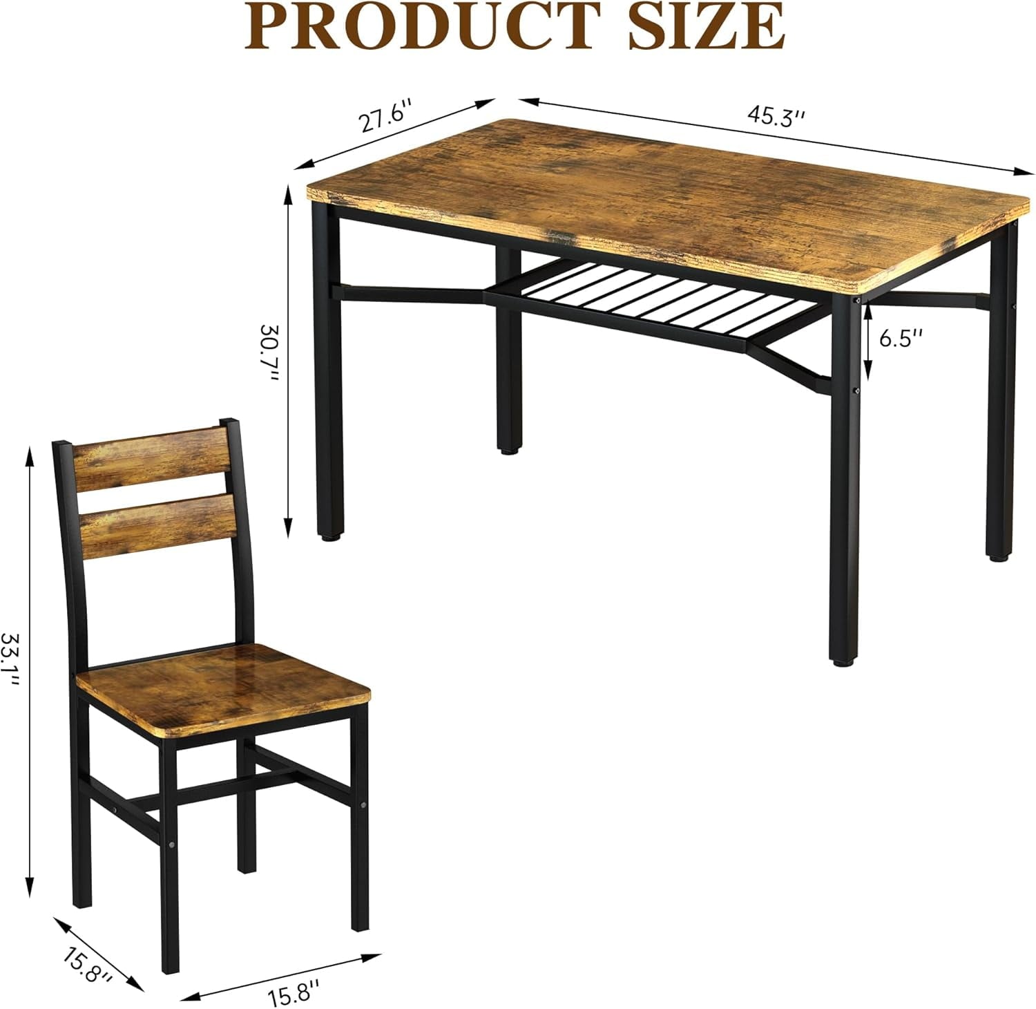 Lamerge 4 Person Dining Table Set, Wooden Dining Table 5 Piece Set with 4 Oak Metal Frame Chairs, Space Saving, Suitable for Apartments, Small Spaces, Kitchens, Breakfast Corners, Espresso Wood C
