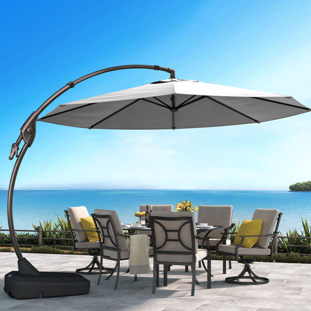 GRANDPATIO 12 Ft Outdoor Umbrella with Base, Large Aluminum Cantilever Offset Umbrella for Patio Pool, Black & White