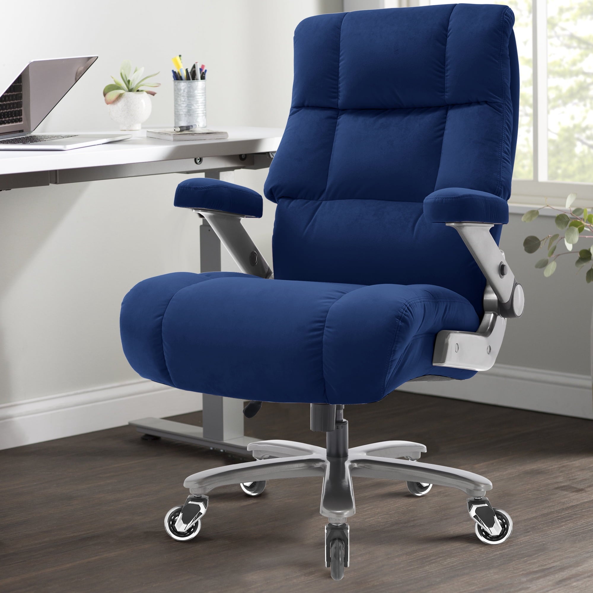 Big and Tall 700lbs Office Chair, Ultra-Soft Fabric Executive Desk Chair, Ergonomic Computer Chair with 3D Flip Up Arms, Adjustable Lumbar Support, Heavy Duty Metal Base and Quiet Rubber Wheel, Black