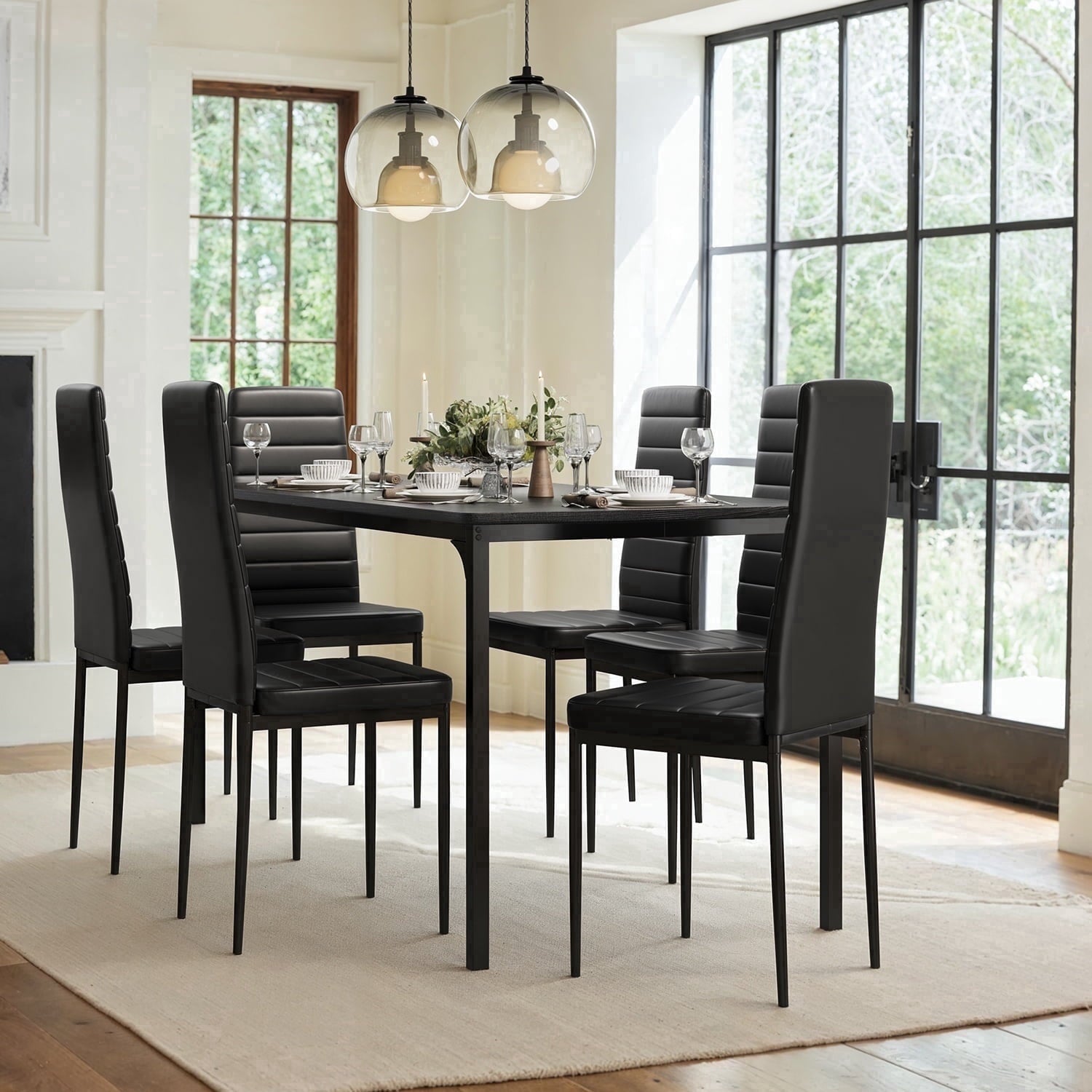 Asofer 5-Piece Dining Table Set for 4, Mid-Century Modern Solid Wood  Kitchen Table and 4 Upholstered Chairs, Small Space Rubberwood Dinette Set for Apartment, Walnut