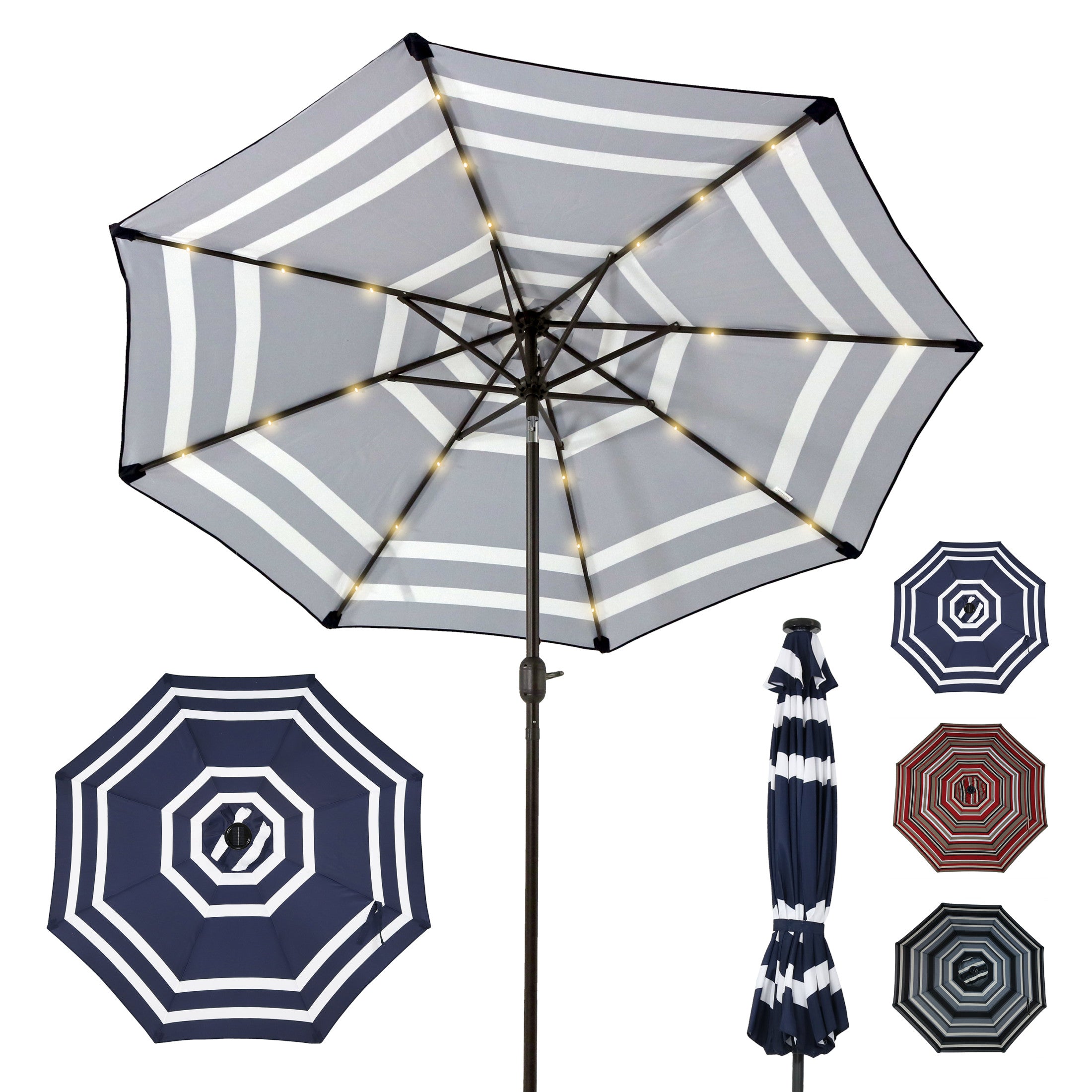 Sunnydaze Decor 91 Awning Striped Octagon Market Patio Umbrella, Adjustable Angle