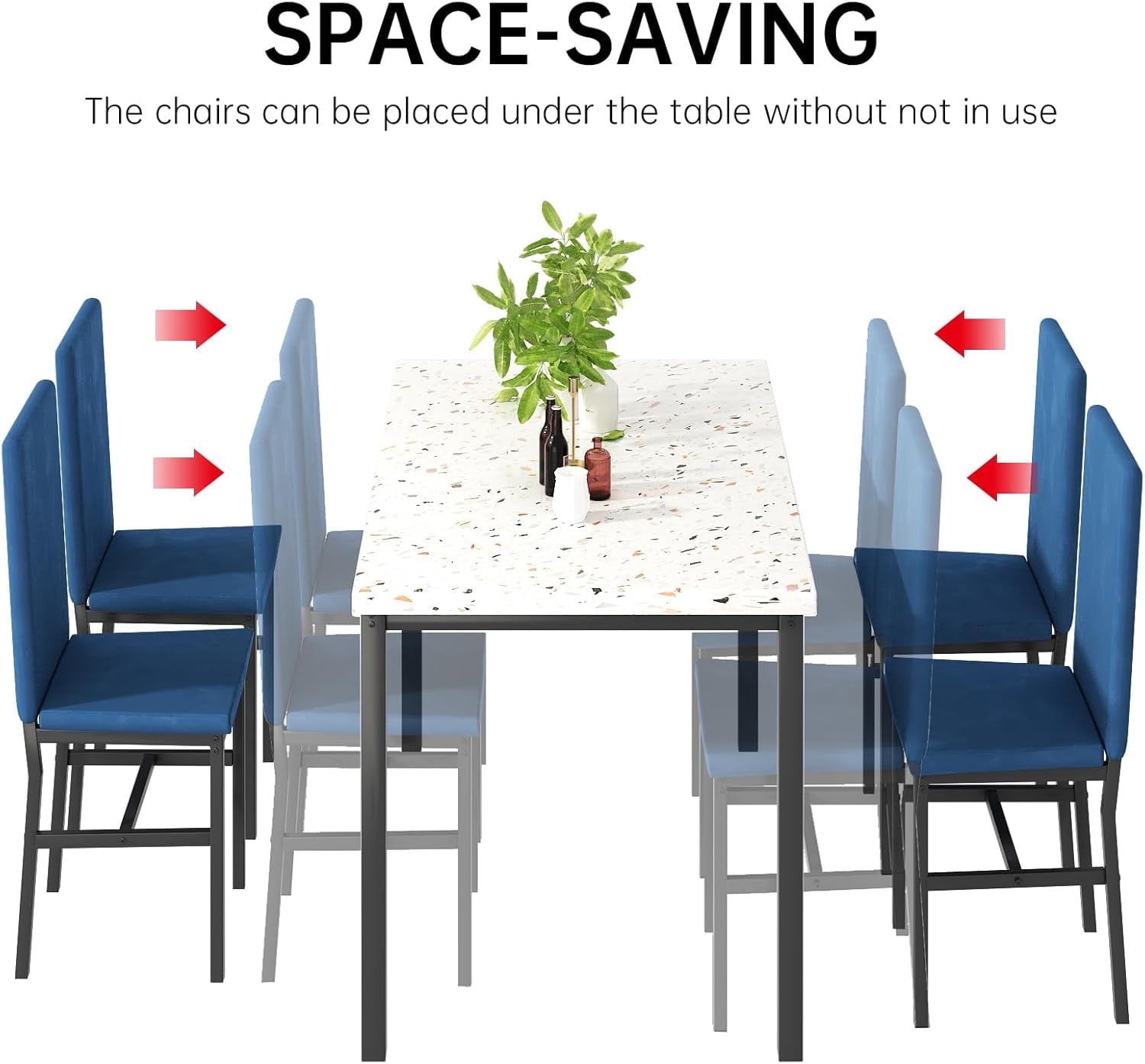 MIERES 5-Piece Dining Table Set for 4, Faux Marble Kitchen Table and 4 Chairs, Modern Dining Room Table with 4 Chairs, Dinner Table Set for Small Spaces, Brown