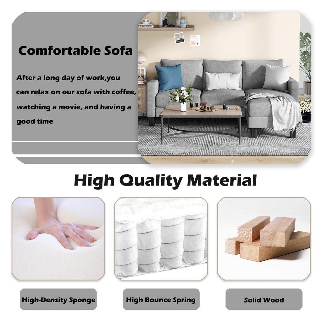 Homall Convertible Sectional Sofa Couch, Modern Linen Fabric L-Shaped Couch 3-Seat Sofa Sectional with Reversible Chaise for Small Living Room, Apartment and Small Space, Light Gray
