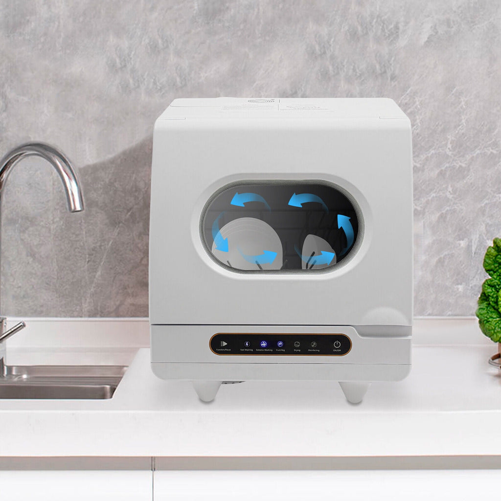 Compact Countertop Dishwasher with 5 Wash Programs, 360° Spray Arms, and Quick Installation – Ideal for Small Apartments, Dorms, and RVs