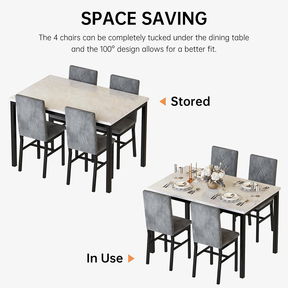 LinkRomat 5-Piece Faux Marble Dining Table Set for 4, Modern Kitchen Table with Chairs, Dinette Dining Room Furniture Set for Compact Space Saving